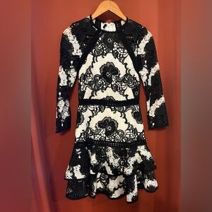 Alexis Sheena Black & White lace floral Short Dress Sz Small NWT